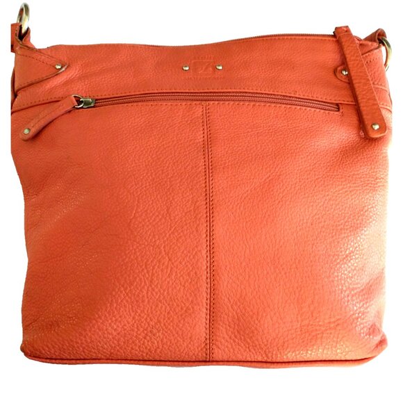 Stone Mountain Purse Coral/Orange Leather Shoulder Bag Adjustable Strap - Med - Picture 8 of 16